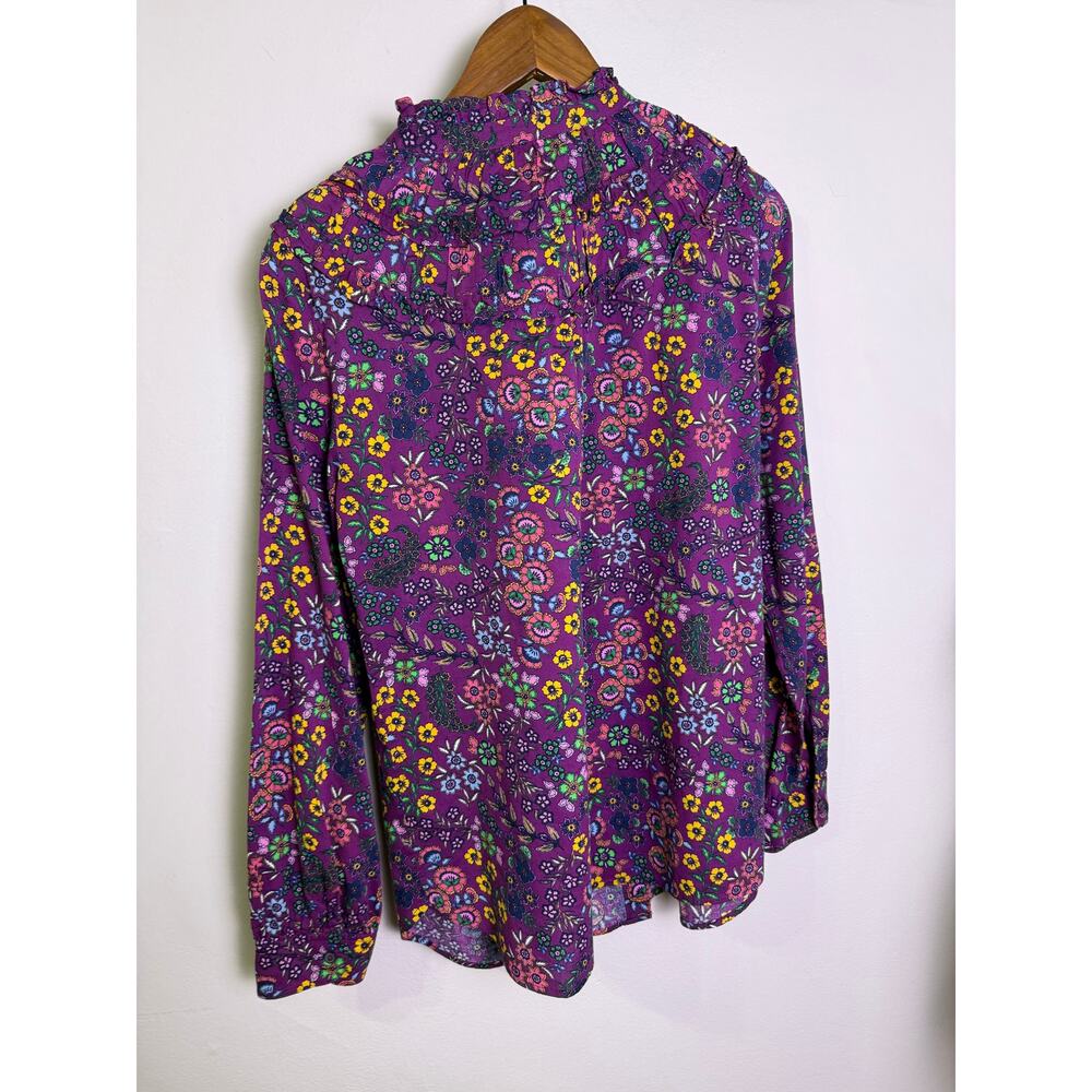 Talbots Floral Ruffle Blouse Purple Long Sleeve Button Front Top Women’s M - Picture 6 of 6